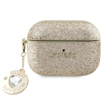 Etui Guess Fixed Glitter Heart Diamond Charm na AirPods Pro 2 - złote