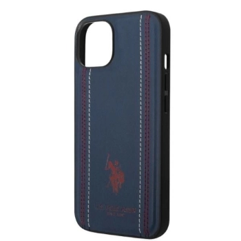 Etui U.S. Polo Assn. Leather Stitch na iPhone 14 Plus - granatowe