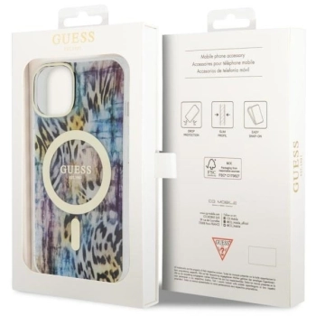 Etui Guess Leopard MagSafe na iPhone 14 - niebieskie