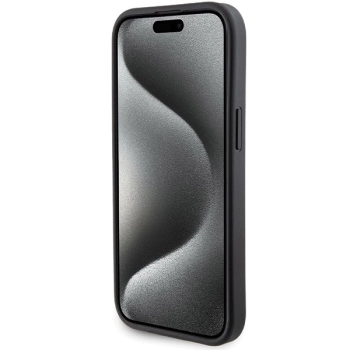 Etui Ferrari Grip Stand Metal Logo na iPhone 15 - czarne