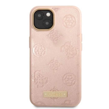 Etui Guess Peony Logo Plate MagSafe na iPhone 13 - różowe