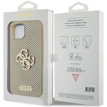 Etui Guess Perforated 4G Glitter do iPhone 15 - złote