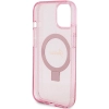 Etui Guess Ring Stand Script Glitter MagSafe na iPhone 15 - różowe