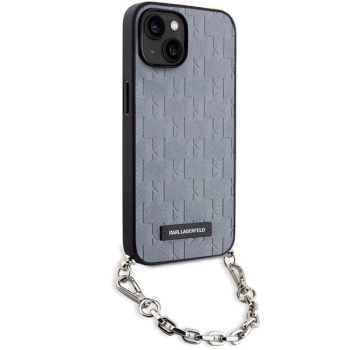 Etui Karl Lagerfeld Saffiano Monogram Chain na iPhone 14 - srebrne