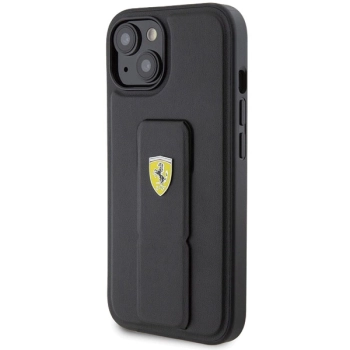Etui Ferrari Grip Stand Metal Logo na iPhone 15 - czarne