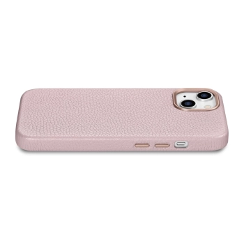 iCarer Litchi Premium Leather Case skórzane etui iPhone 14 magnetyczne z MagSafe różowy (WMI14220709-PK)