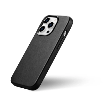 iCarer Case Leather pokrowiec etui z naturalnej skóry do iPhone 14 Pro Max czarny (WMI14220708-BK) (kompatybilne z MagSafe)