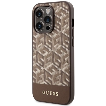 Etui Guess GCube Stripes MagSafe na iPhone 14 Pro Max - brązowe