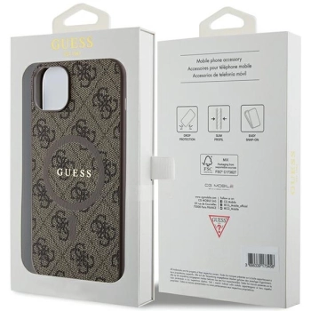Etui Guess 4G Collection Leather Metal Logo MagSafe na iPhone 15 / 14 / 13 - brązowe