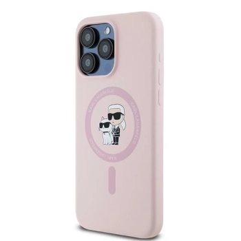 Etui Karl Lagerfeld Silicone Karl&Choupette Ring MagSafe na iPhone 15 Pro Max - różowe