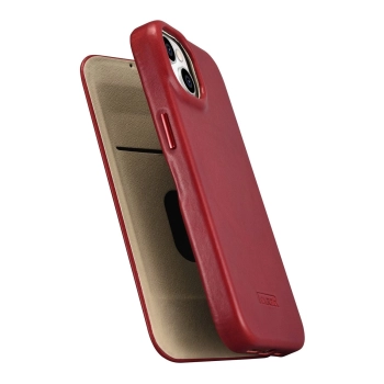iCarer CE Oil Wax Premium Leather Folio Case skórzane etui iPhone 14 z klapką magnetyczne MagSafe czerwony (AKI14220705-RD)