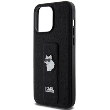 Etui Karl Lagerfeld Gripstand Saffiano Choupette Pins na iPhone 13 Pro / 13 - czarne