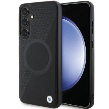 Etui BMW Signature Leather Half Textured & Circle MagSafe na Samsung Galaxy S24 - czarne