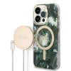 Etui Guess Jungle MagSafe na iPhone 14 Pro Max + ładowarka indukcyjna - zielone