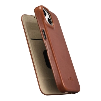 iCarer CE Oil Wax Premium Leather Folio Case skórzane etui iPhone 14 z klapką magnetyczne MagSafe brązowy (AKI14220705-BN)