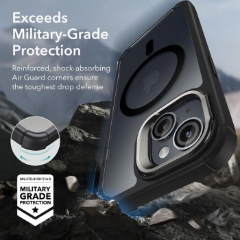 Etui ESR Armor Tough Kickstand Halolock z MagSafe na iPhone 15 - przezroczysto-czarne