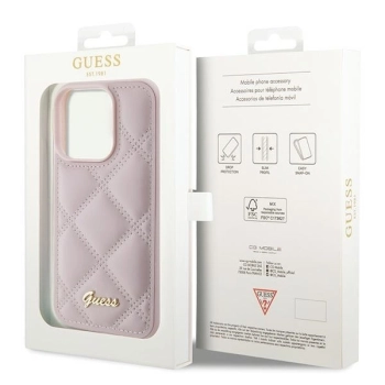 Etui Guess Quilted Metal Logo na iPhone 15 Pro - różowe