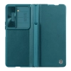 Skórzane etui z klapką i osłoną aparatu do Samsung Galaxy Z Fold 5 Nillkin Qin Leather Pro - zielone