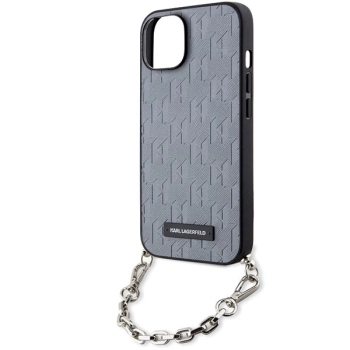 Etui Karl Lagerfeld Saffiano Monogram Chain na iPhone 14 - srebrne