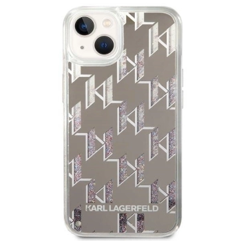 Etui Karl Lagerfeld Liquid Glitter Monogram na iPhone 14 - srebrne