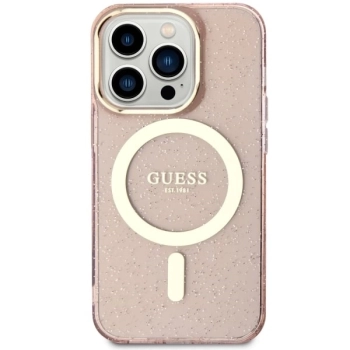 Etui Guess Glitter Gold MagSafe na iPhone 14 Pro Max - różowe