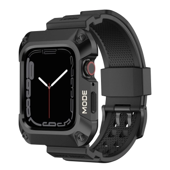 Kingxbar CYF134 2w1 pancerne etui Apple Watch SE, 6, 5, 4 (44 mm) ze stali nierdzewnej z paskiem czarne
