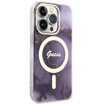 Etui Guess Golden Marble MagSafe na iPhone 14 Pro Max - purpurowe