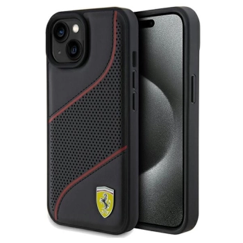 Etui Ferrari Perforated Waves Metal Logo na iPhone 15 / 14 / 13 - czarne