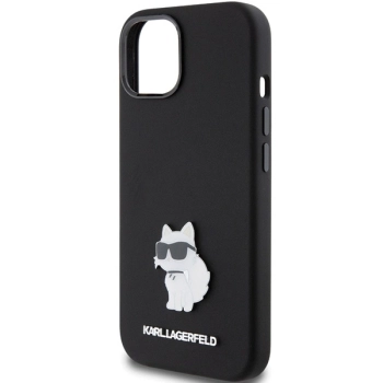 Etui Karl Lagerfeld Silicone Choupette Metal Pin na iPhone 15 Plus / 14 Plus - czarne