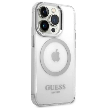 Etui Guess Metal Outline MagSafe na iPhone 14 Pro Max - srebrne