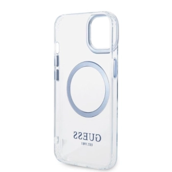 Etui Guess Metal Outline MagSafe na iPhone 14 Plus - niebieskie