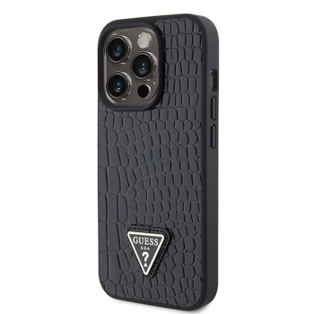 Etui Guess Croco Triangle Metal Logo do iPhone 15 Pro - czarne