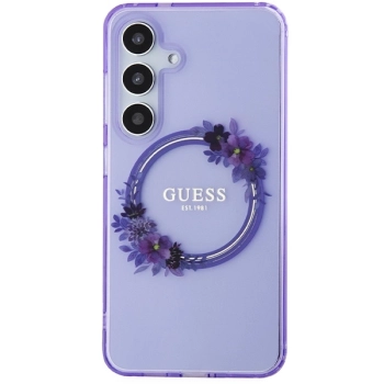 Etui Guess IML Flowers Wreath MagSafe na Samsung Galaxy S24 - fioletowe