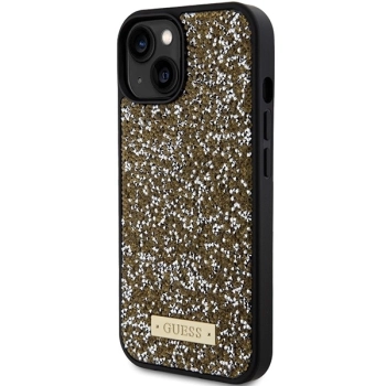 Etui Guess Rhinestone Metal Logo na iPhone 15 - żółte