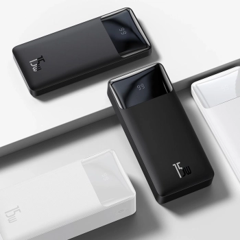 Baseus Bipow powerbank z wyświetlaczem 30000mAh 15W biały (Overseas Edition) + kabel USB-A - Micro USB 0.25m biały (PPBD050202)