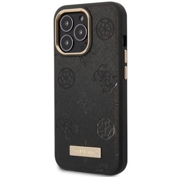 Etui Guess Peony Logo Plate MagSafe na iPhone 14 Pro - czarne