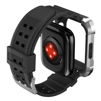 Kingxbar CYF134 2w1 pancerne etui Apple Watch SE, 6, 5, 4 (44 mm) ze stali nierdzewnej z paskiem srebrne