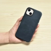 iCarer Oil Wax Premium Leather Case skórzane etui iPhone 14 Plus magnetyczne z MagSafe ciemnoniebieski (WMI14220703-BU)