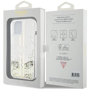 Etui Guess Liquid Glitter Gold Stripes na iPhone 15 / 14 / 13 - przezroczyste