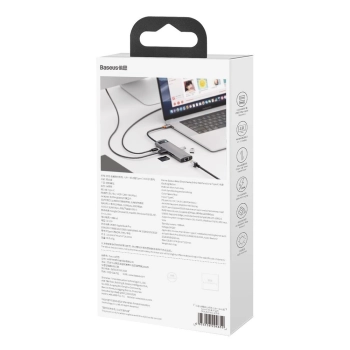 Baseus Metal Gleam 8w1 wielofunkcyjny HUB USB Typ C - USB Typ C Power Delivery 100 W / HDMI 4K 30 Hz / czytnik kart SD i microSD / 3x USB 3.2 Gen 1 /