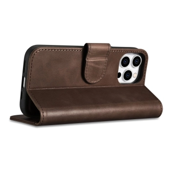 iCarer Oil Wax Wallet Case 2in1 etui iPhone 14 Pro skórzany pokrowiec z klapką Anti-RFID brązowy (WMI14220722-BN)