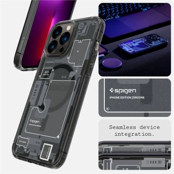Etui Spigen Ultra Hybrid Mag z MagSafe na iPhone 13 Pro Max - ciemnoszare (wzór Zero One)