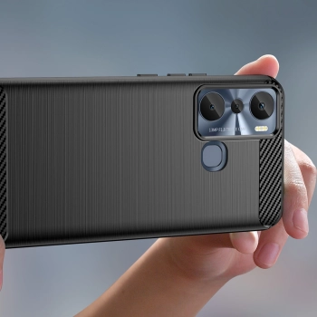 Carbon Case etui do Infinix Hot 20i elastyczny silikonowy karbonowy pokrowiec czarne