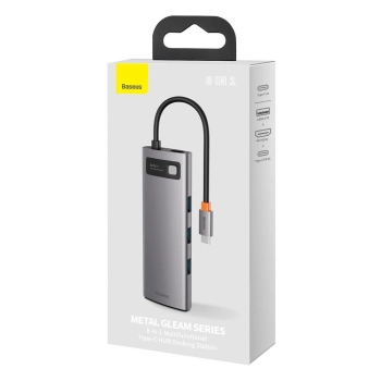 Baseus Metal Gleam 8w1 wielofunkcyjny HUB USB Typ C - USB Typ C Power Delivery 100 W / HDMI 4K 30 Hz / czytnik kart SD i microSD / 3x USB 3.2 Gen 1 /