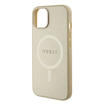Etui Guess Saffiano MagSafe do iPhone 15 Plus - złote