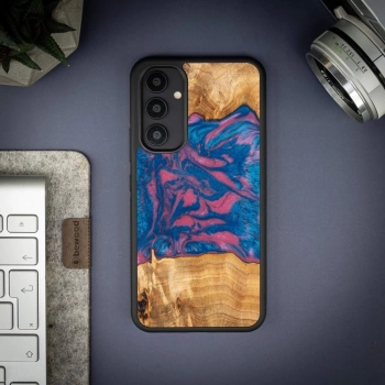 Etui z drewna i żywicy na Samsung Galaxy A54 5G Bewood Unique Vegas - różowo-niebieskie