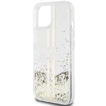 Etui Guess Liquid Glitter Gold Stripes na iPhone 15 / 14 / 13 - przezroczyste