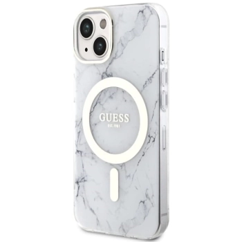 Etui Guess Marble MagSafe na iPhone 14 Plus - białe