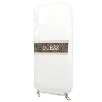 Etui Guess 4G Brown Strap Gold Chain na iPhone 13 - przezroczyste