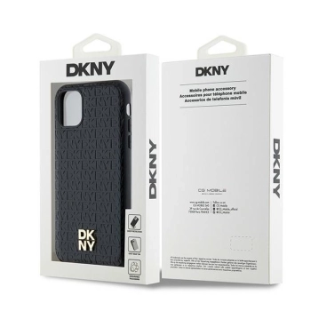 Etui DKNY Leather Monogram Pattern Metal Logo MagSafe na iPhone 11 / Xr - czarne